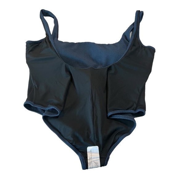 J.Crew Navy Textured Squareneck High Cut Leg One-Piece Swimsuit Size 24 NEW Plus - Picture 4 of 14